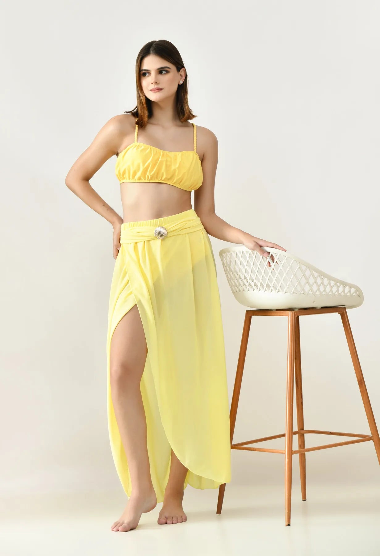 Solid Bikini Set With Sarong