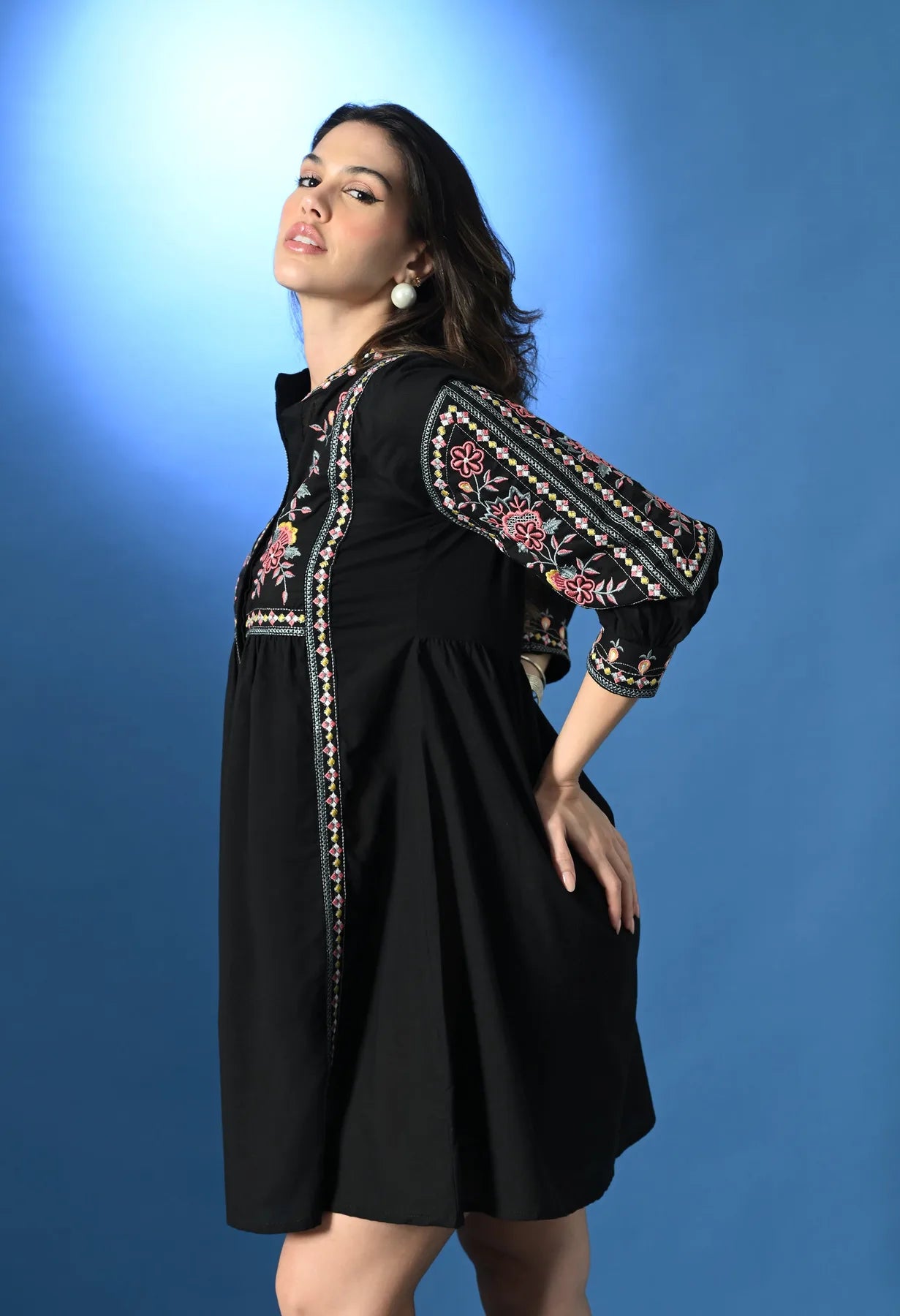 Shellora Embroidered Short Dress