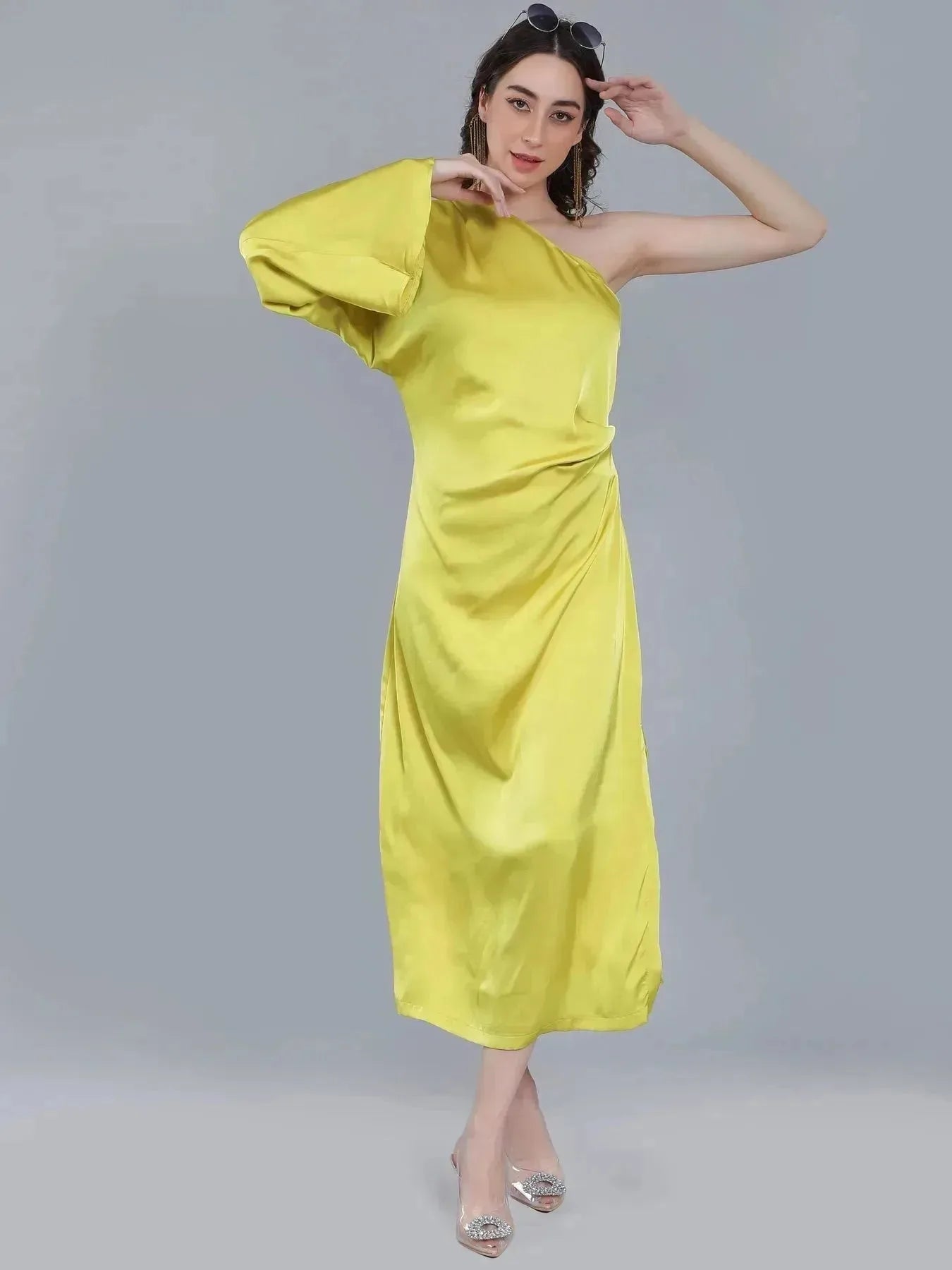 Draped Satin One Shoulder Dress
