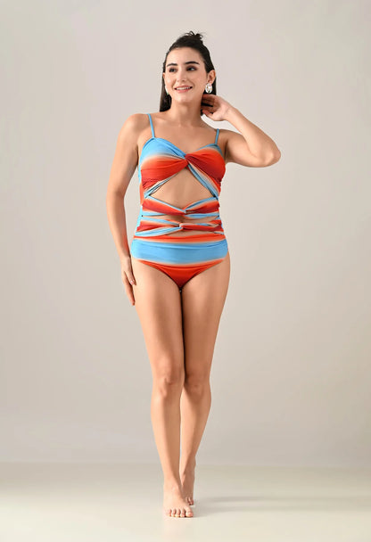 Sunset Splash Monokini With Skirt