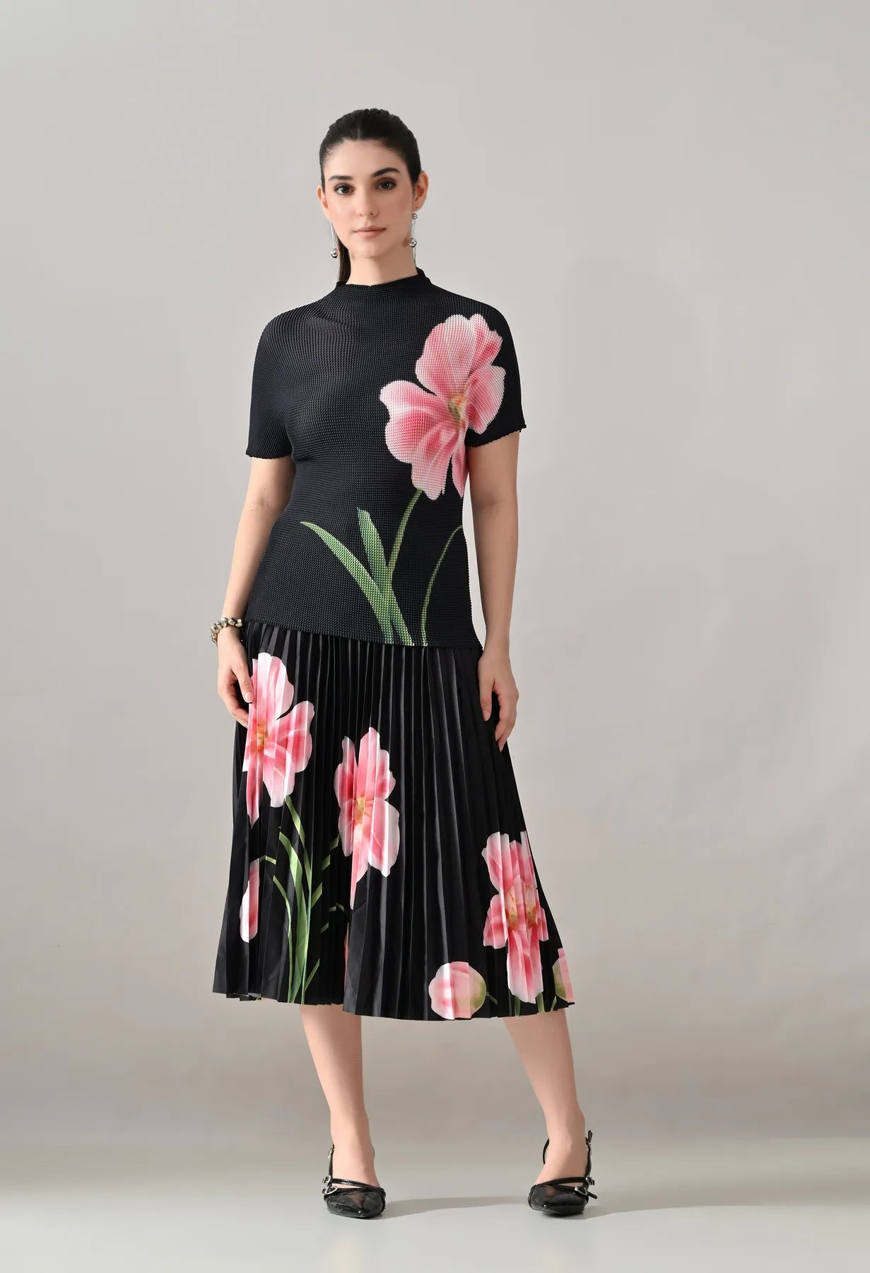 Floral Printed Pleated Two-Piece Set