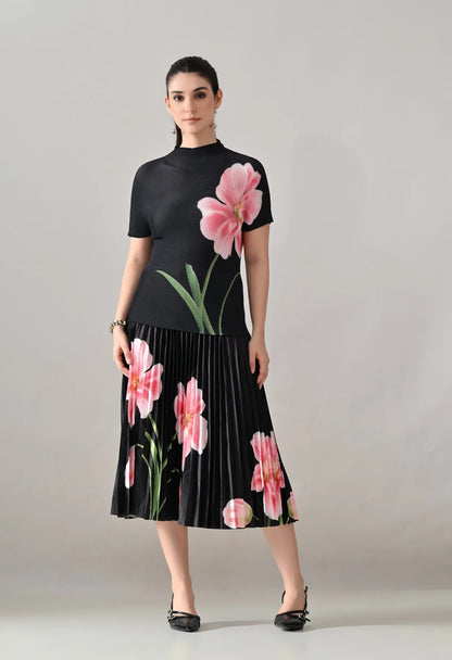 Floral Printed Pleated Two-Piece Set