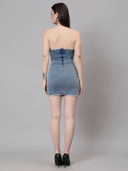 Frayed Denim Bodycon Dress