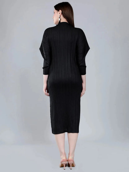 Jewel Neck Pleated Dress