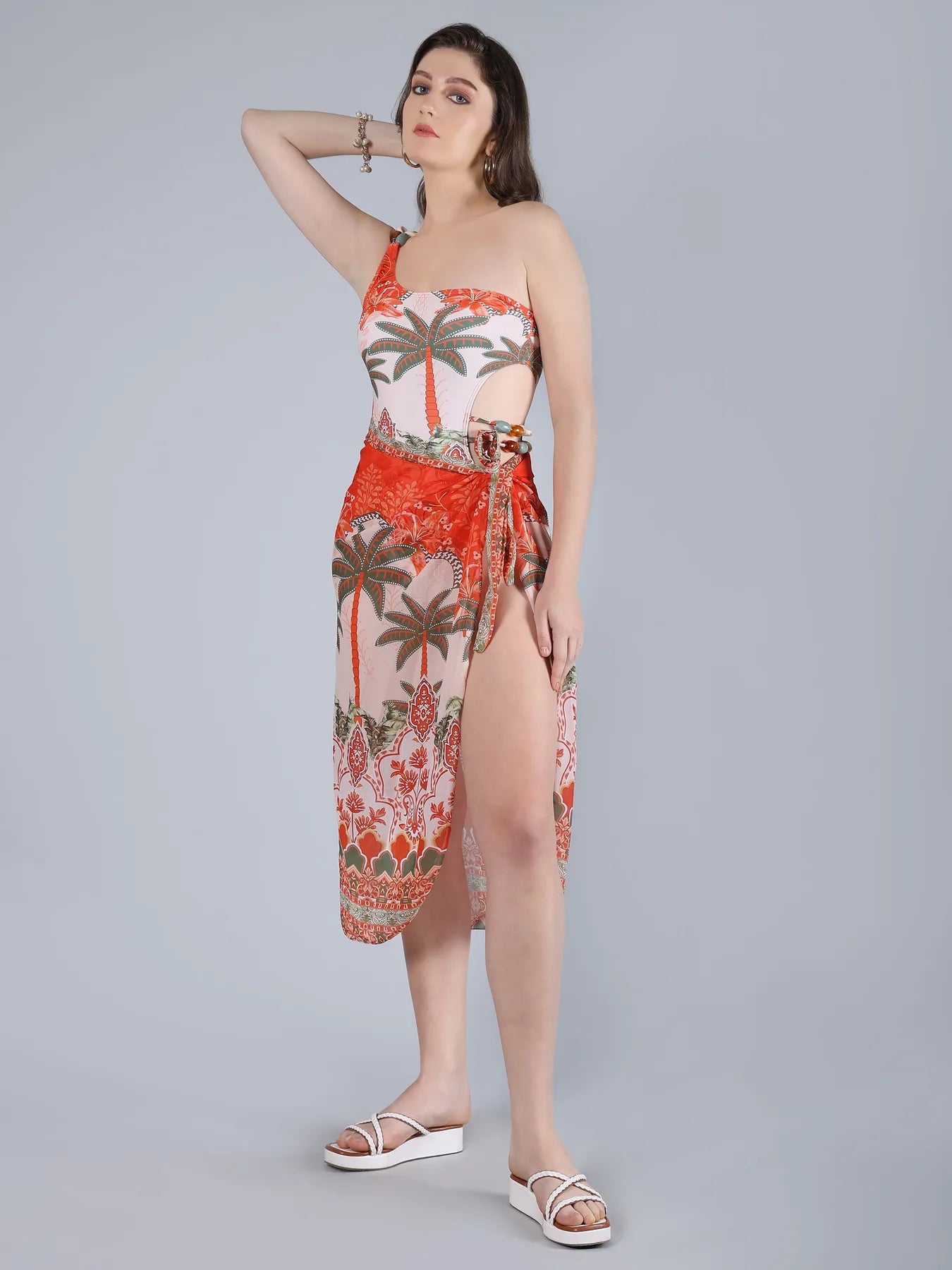 Stone Beads Monokini With Coverup