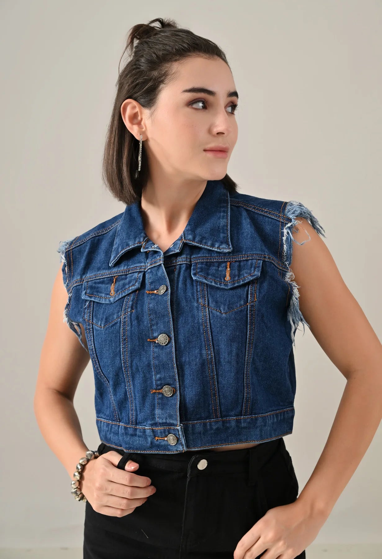 Fray Denim Vest Jacket