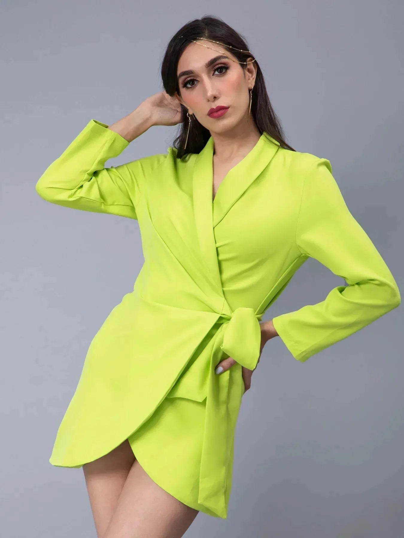 Shawl Lapel Tie Belt Dress