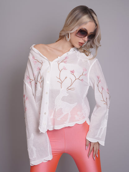 Deer Embroidered Shirt