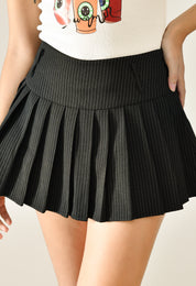 Pinstripe Pleated Belted Mini Skirt