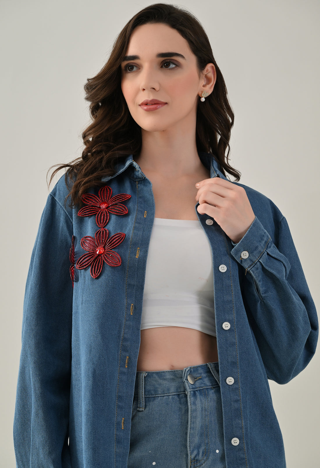Rhinestone Patch Denim Shirt