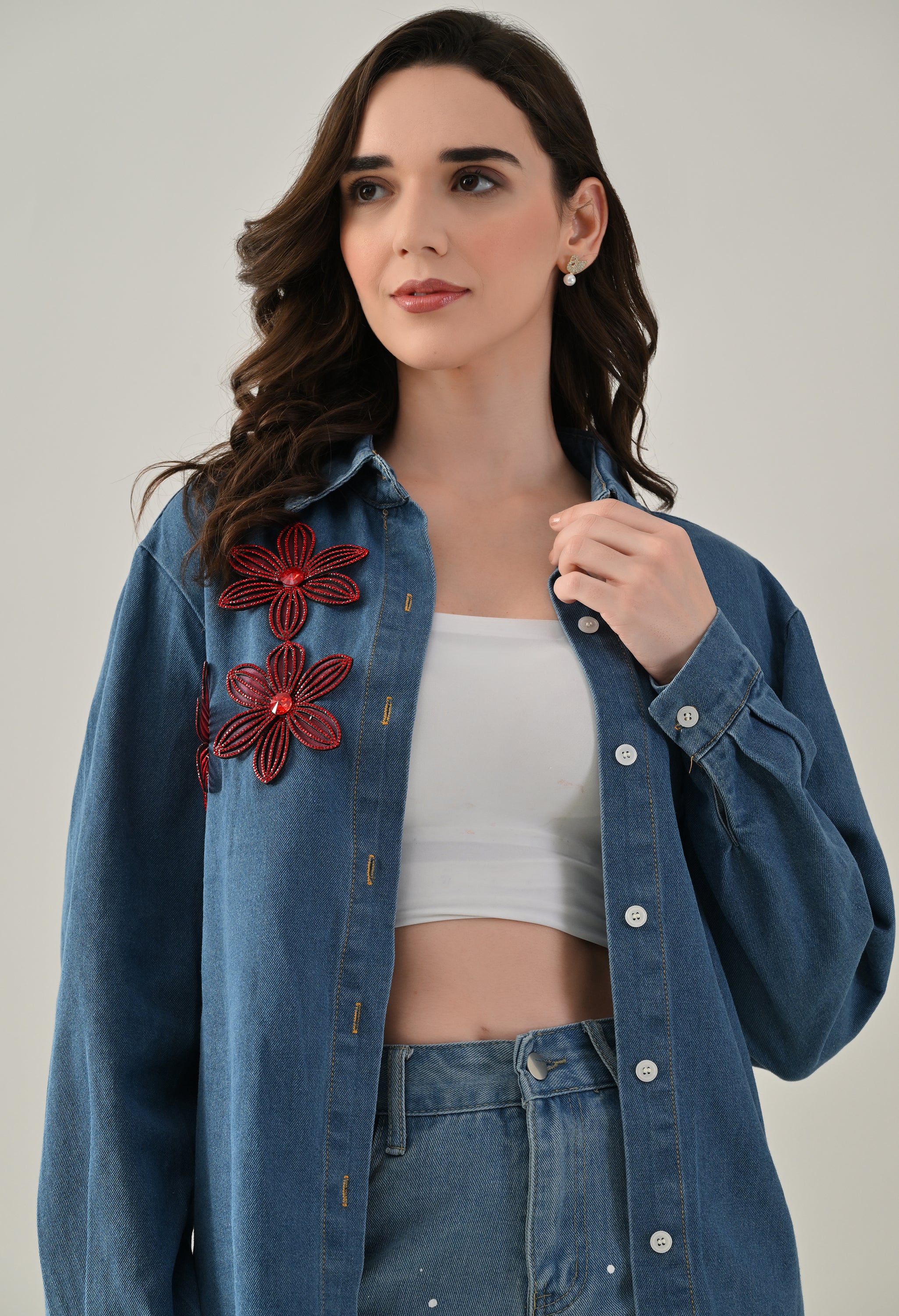 Rhinestone Patch Denim Shirt