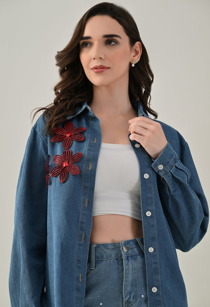 Rhinestone Patch Denim Shirt