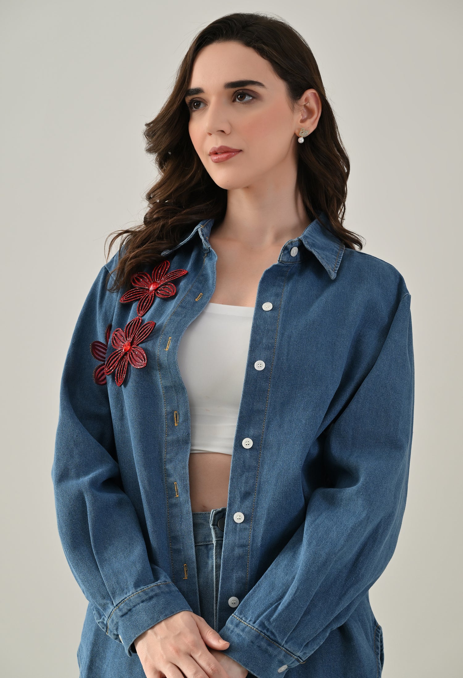 Rhinestone Patch Denim Shirt