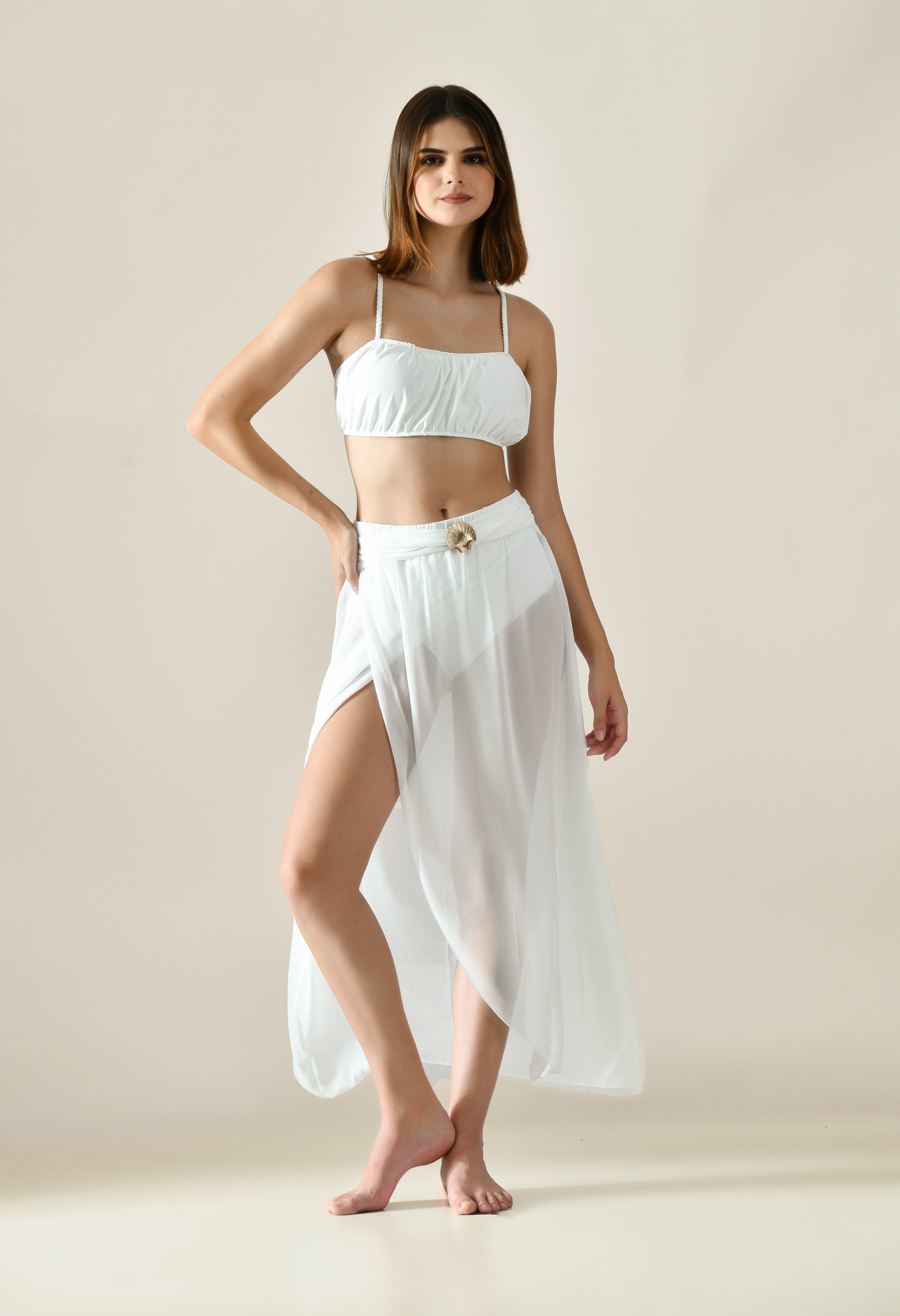 Solid Bikini Set With Sarong