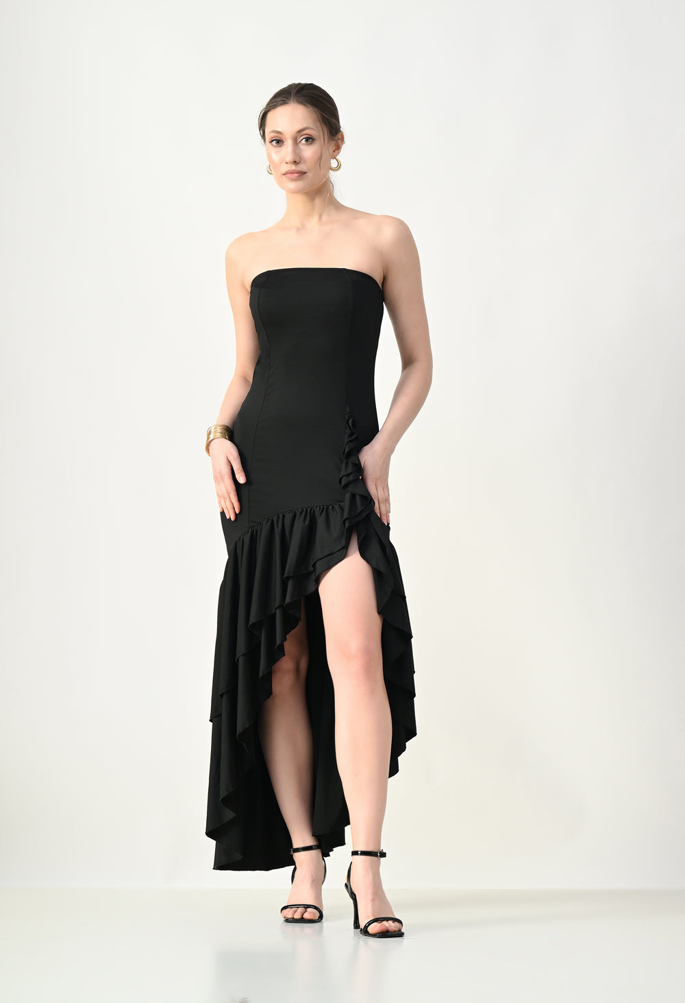 Off Shoulder Gathered Ruffle Dress