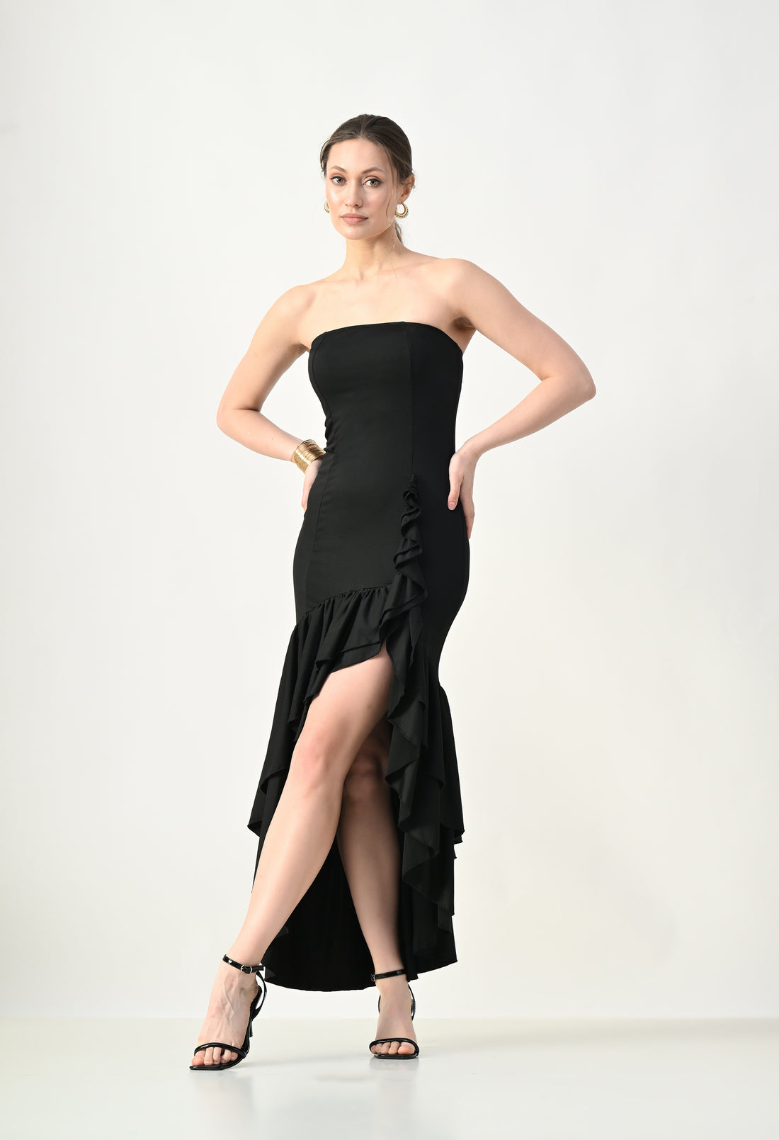 Off Shoulder Gathered Ruffle Dress