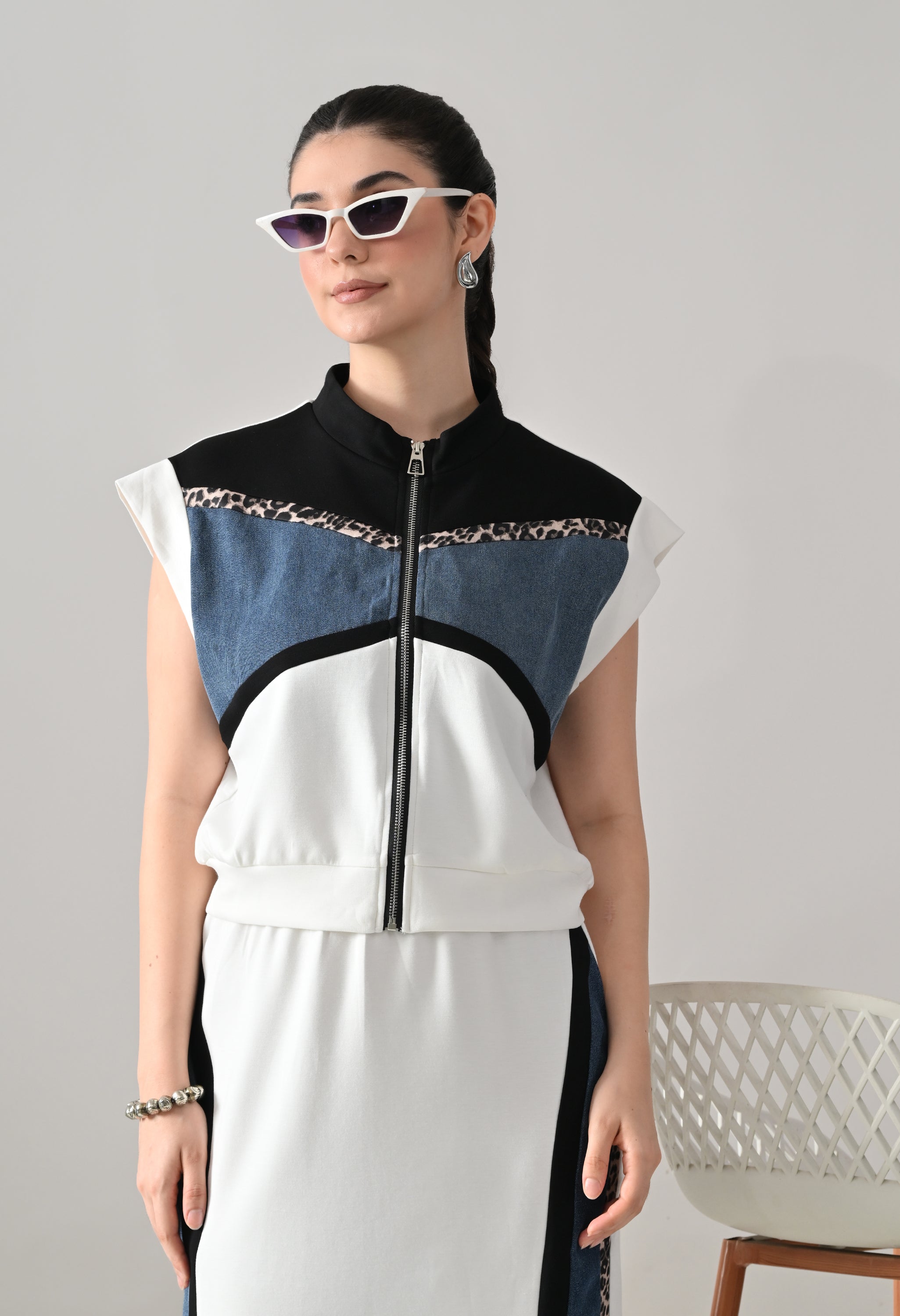Edgy Denim Two-Piece Set