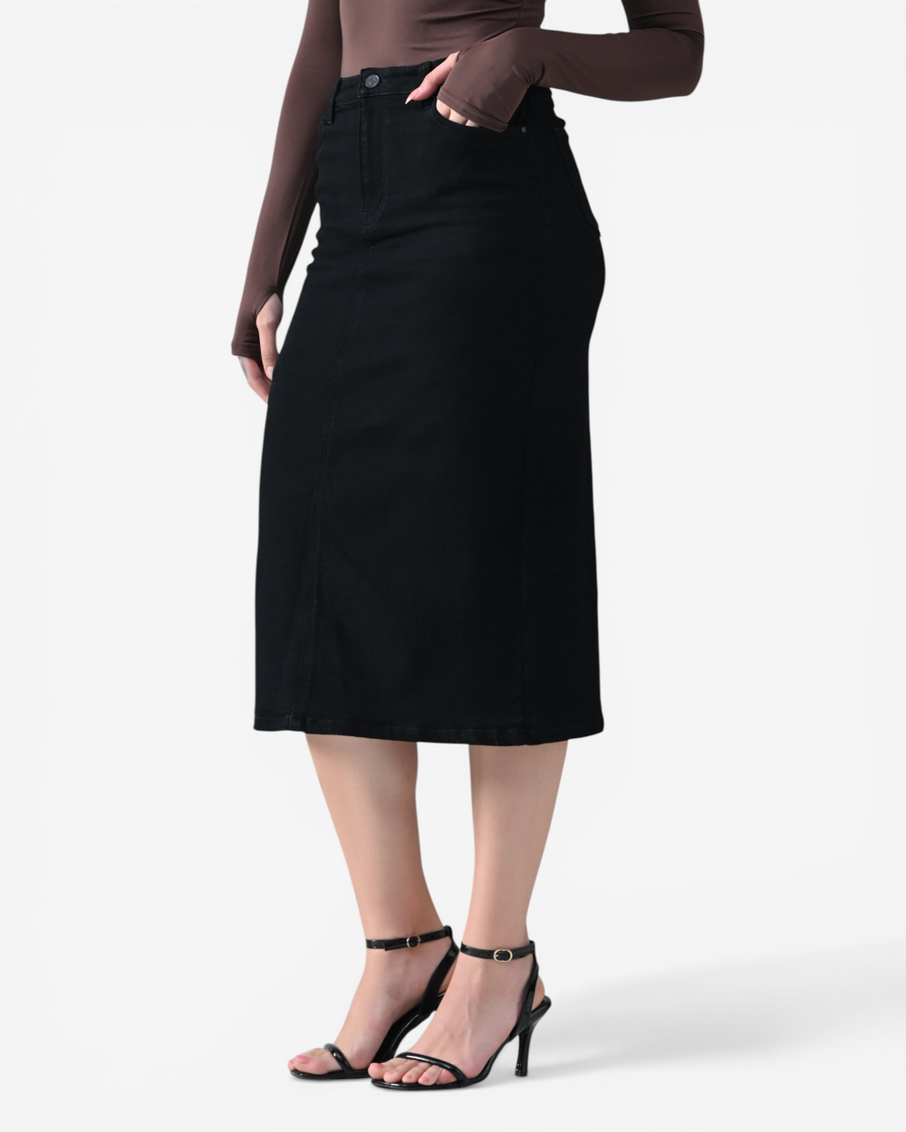 Mid Length Denim Skirt