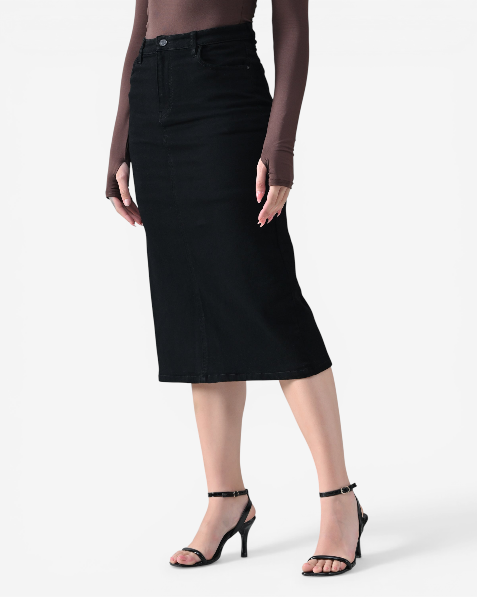 Mid Length Denim Skirt