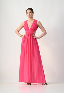 Pleated Cross-Waist Maxi Dress