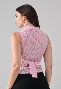 Sleeveless Striped Wrap Tie Top