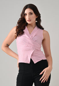 Sleeveless Striped Wrap Tie Top