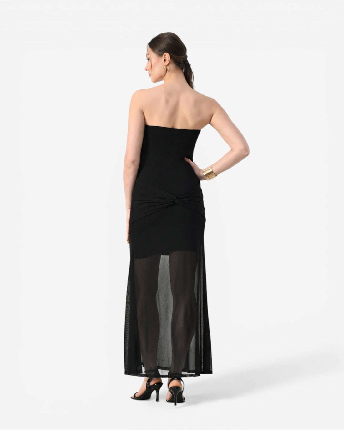 Twist Front Strapless Maxi Dress