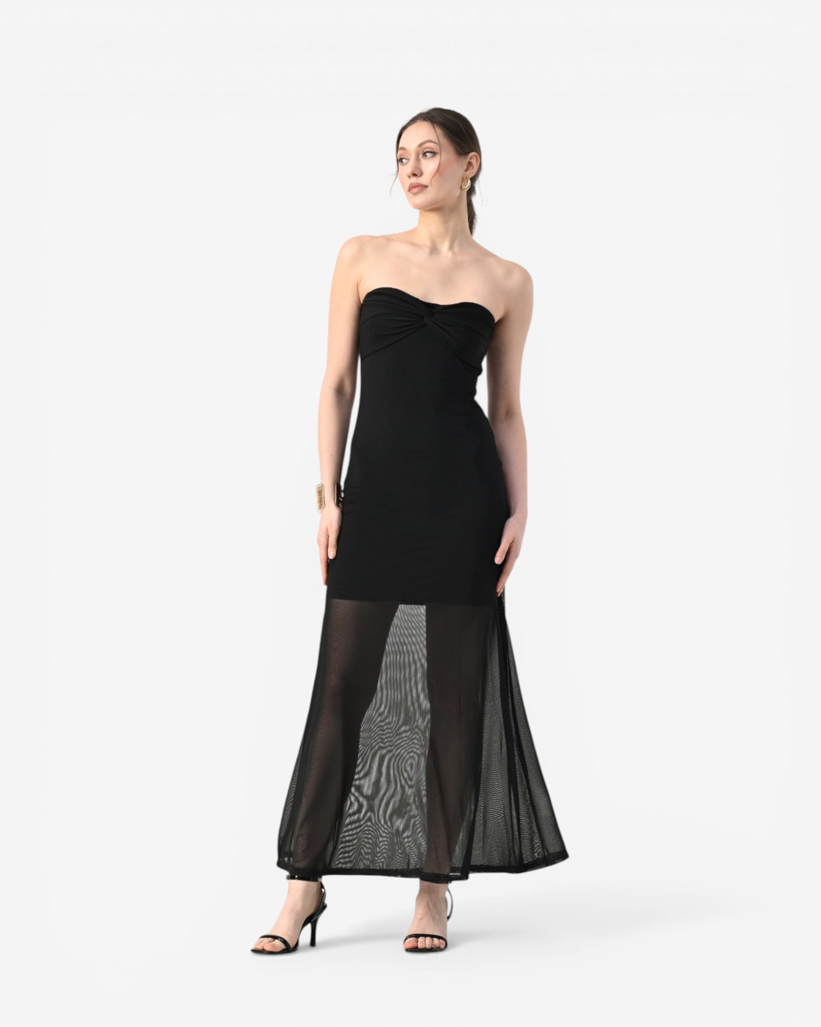 Twist Front Strapless Maxi Dress