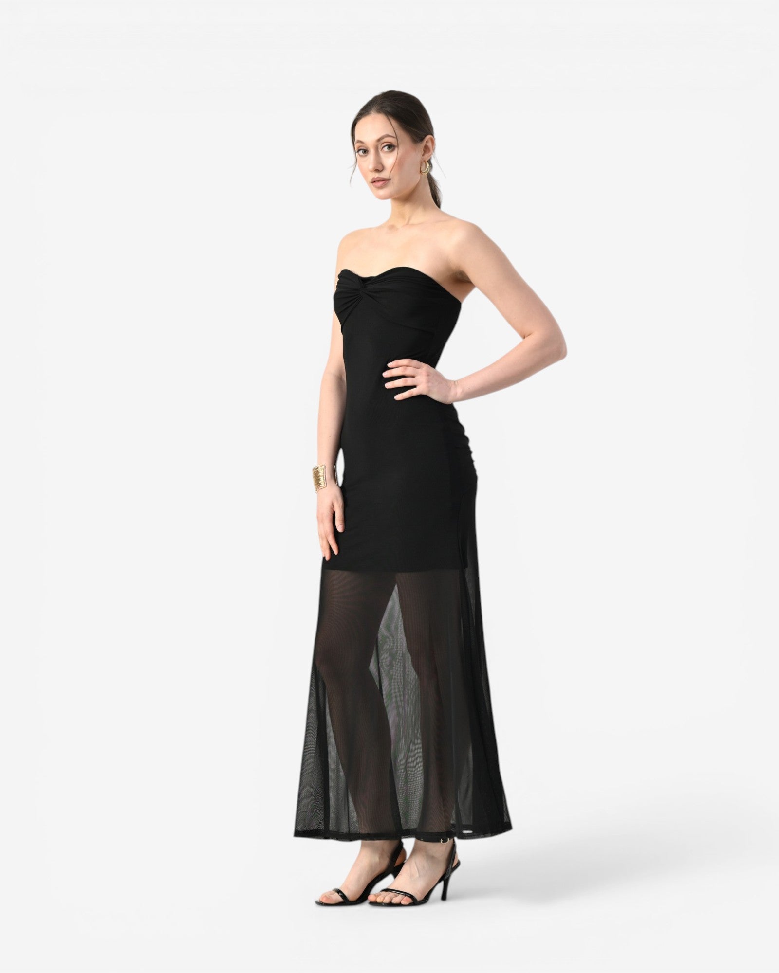 Twist Front Strapless Maxi Dress