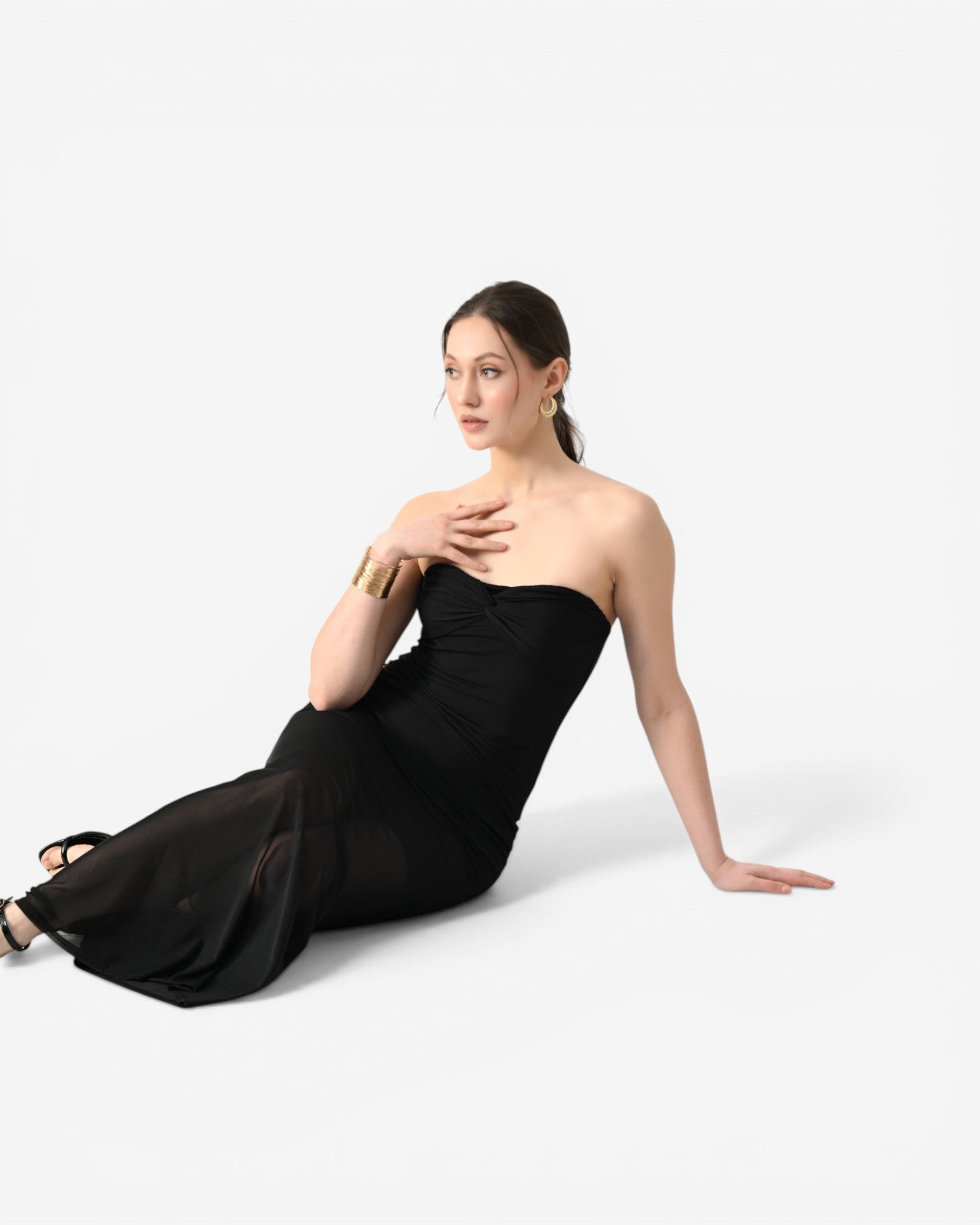 Twist Front Strapless Maxi Dress