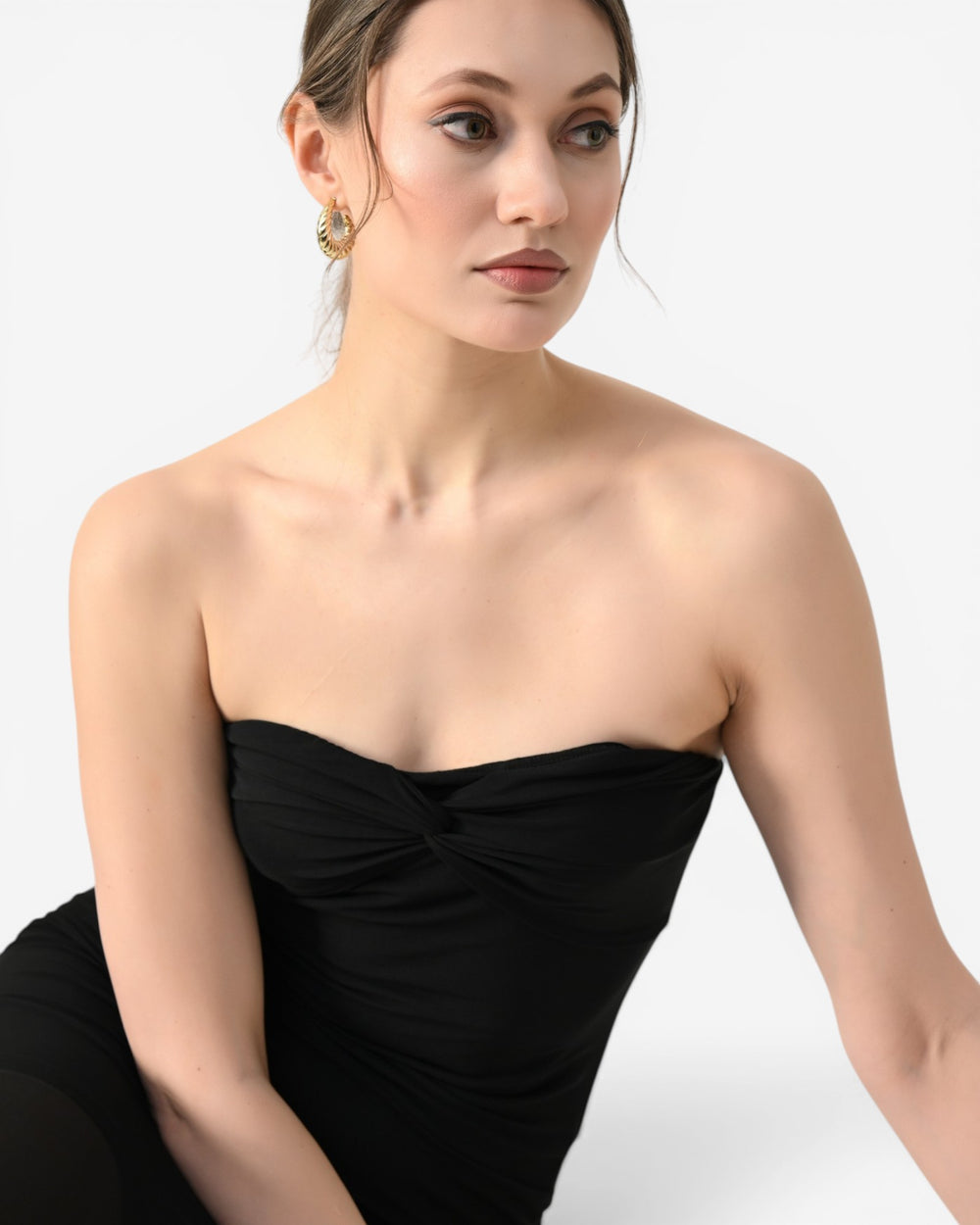 Twist Front Strapless Maxi Dress