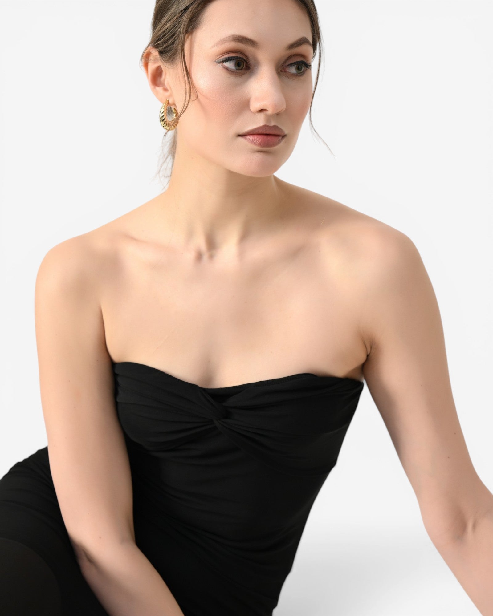 Twist Front Strapless Maxi Dress