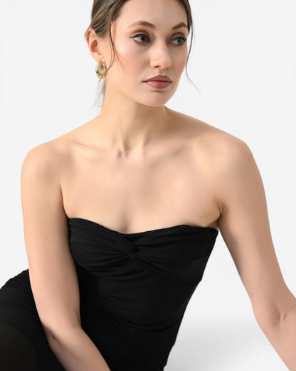 Twist Front Strapless Maxi Dress