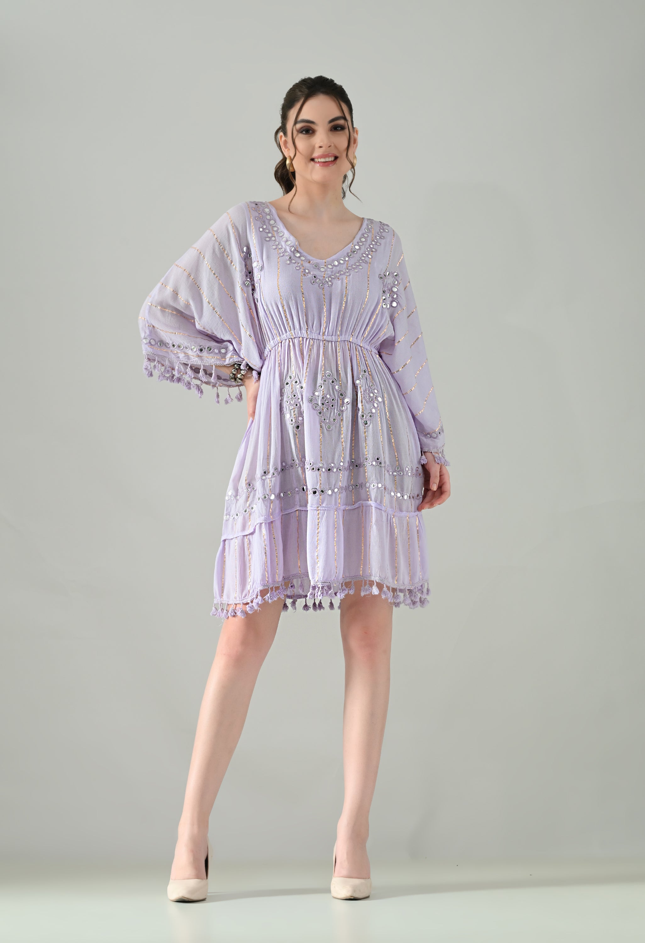 Boho Mirror Embroidery Glow Dress