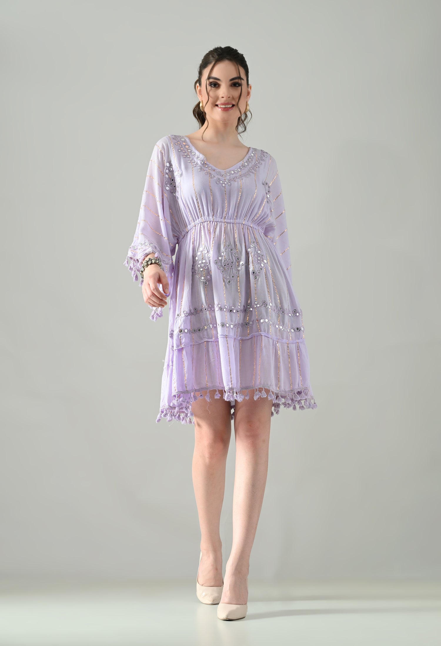 Boho Mirror Embroidery Glow Dress