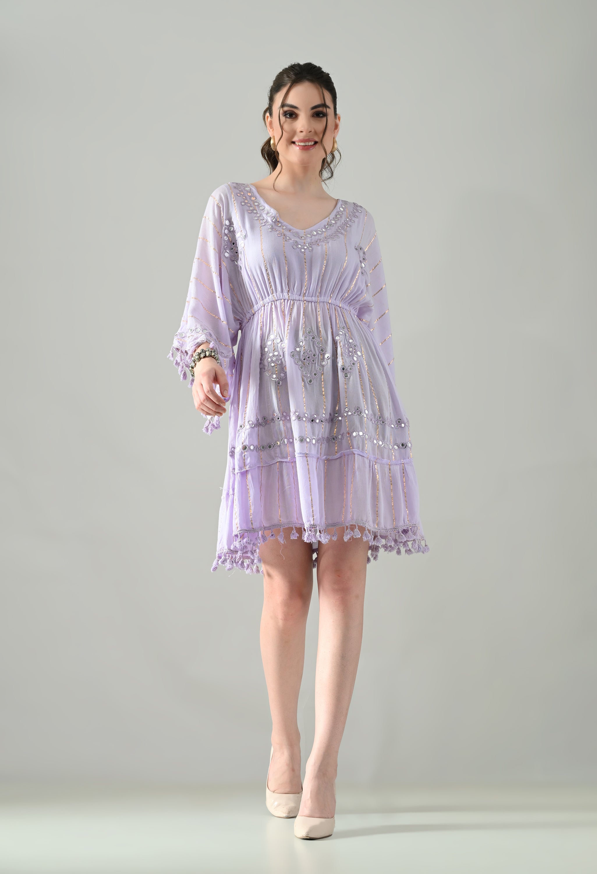 Boho Mirror Embroidery Glow Dress