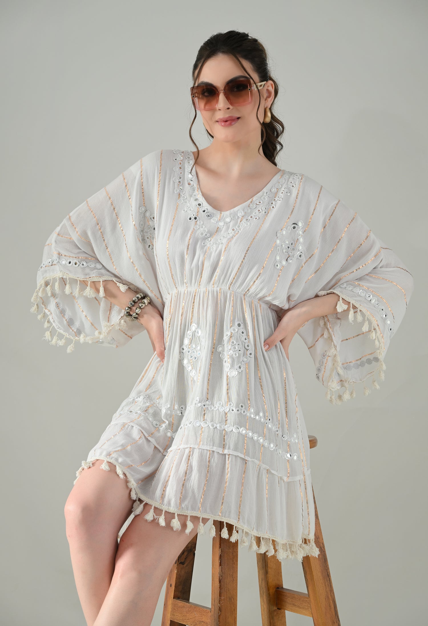 Boho Mirror Embroidery Glow Dress