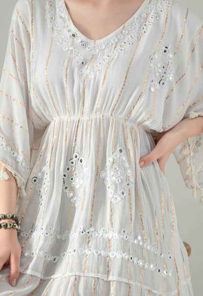 Boho Mirror Embroidery Glow Dress