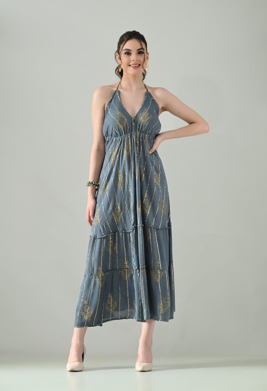 Aurora Foil Print Lurex Dress