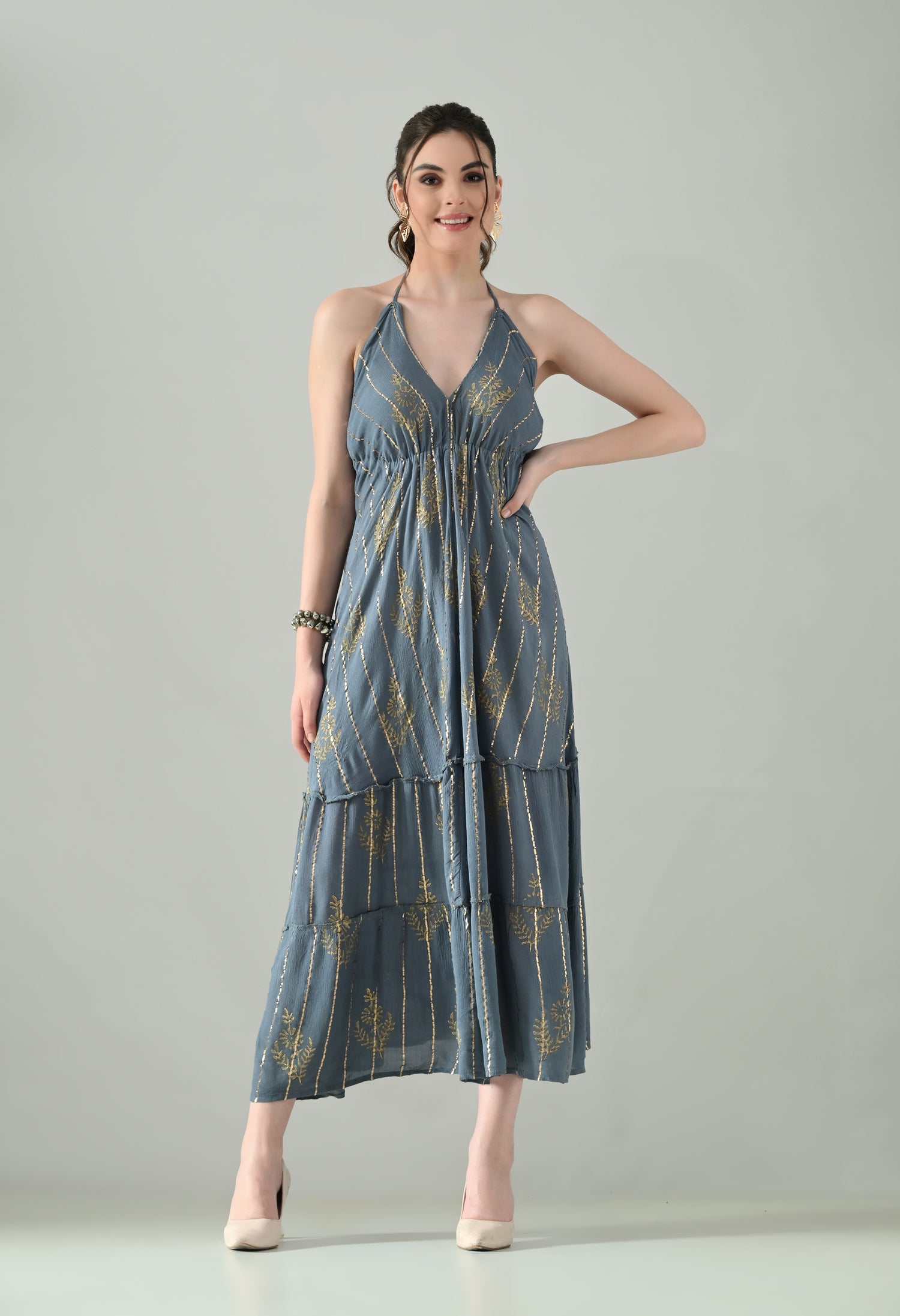 Aurora Foil Print Lurex Dress