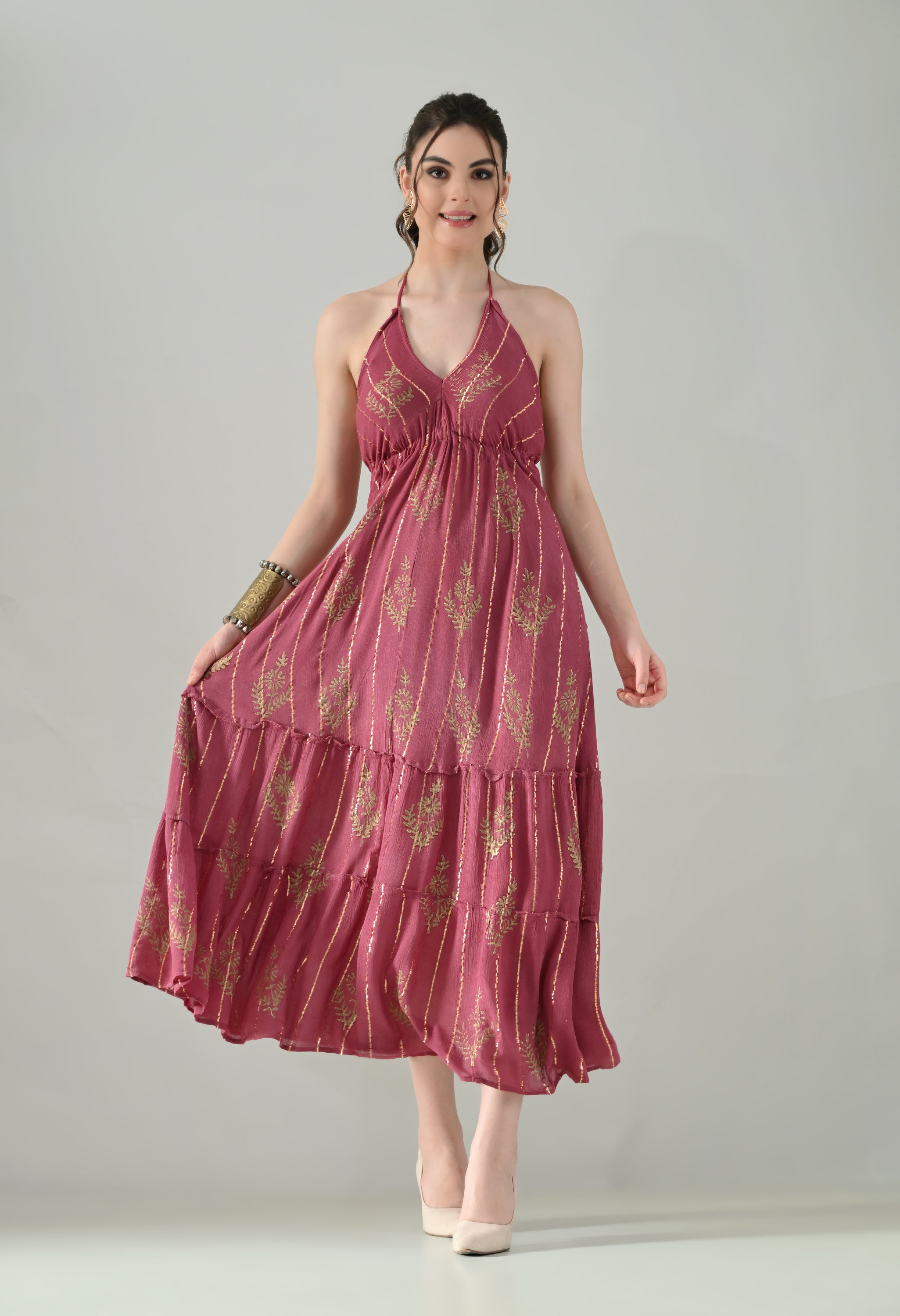 Aurora Foil Print Lurex Dress