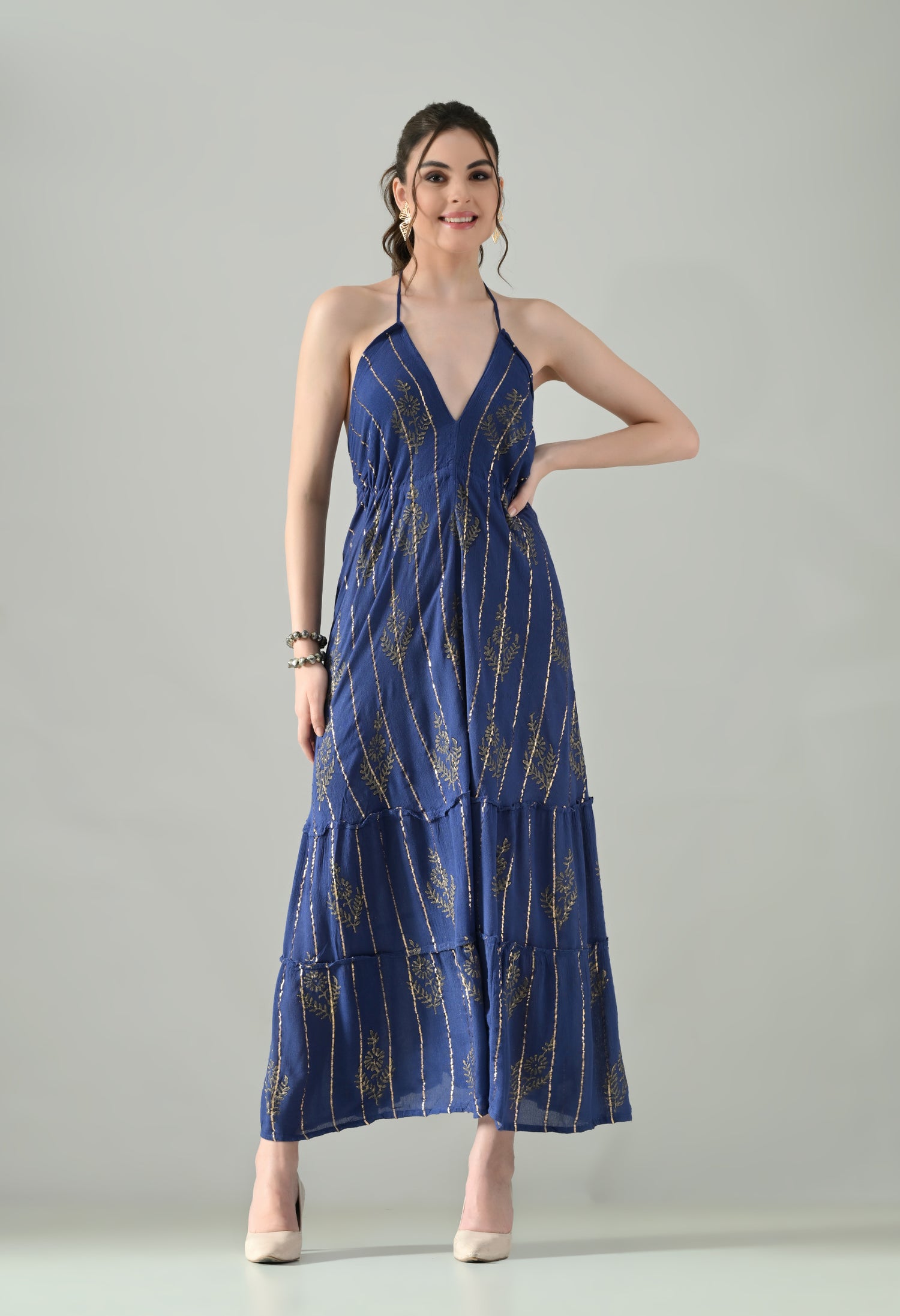 Aurora Foil Print Lurex Dress