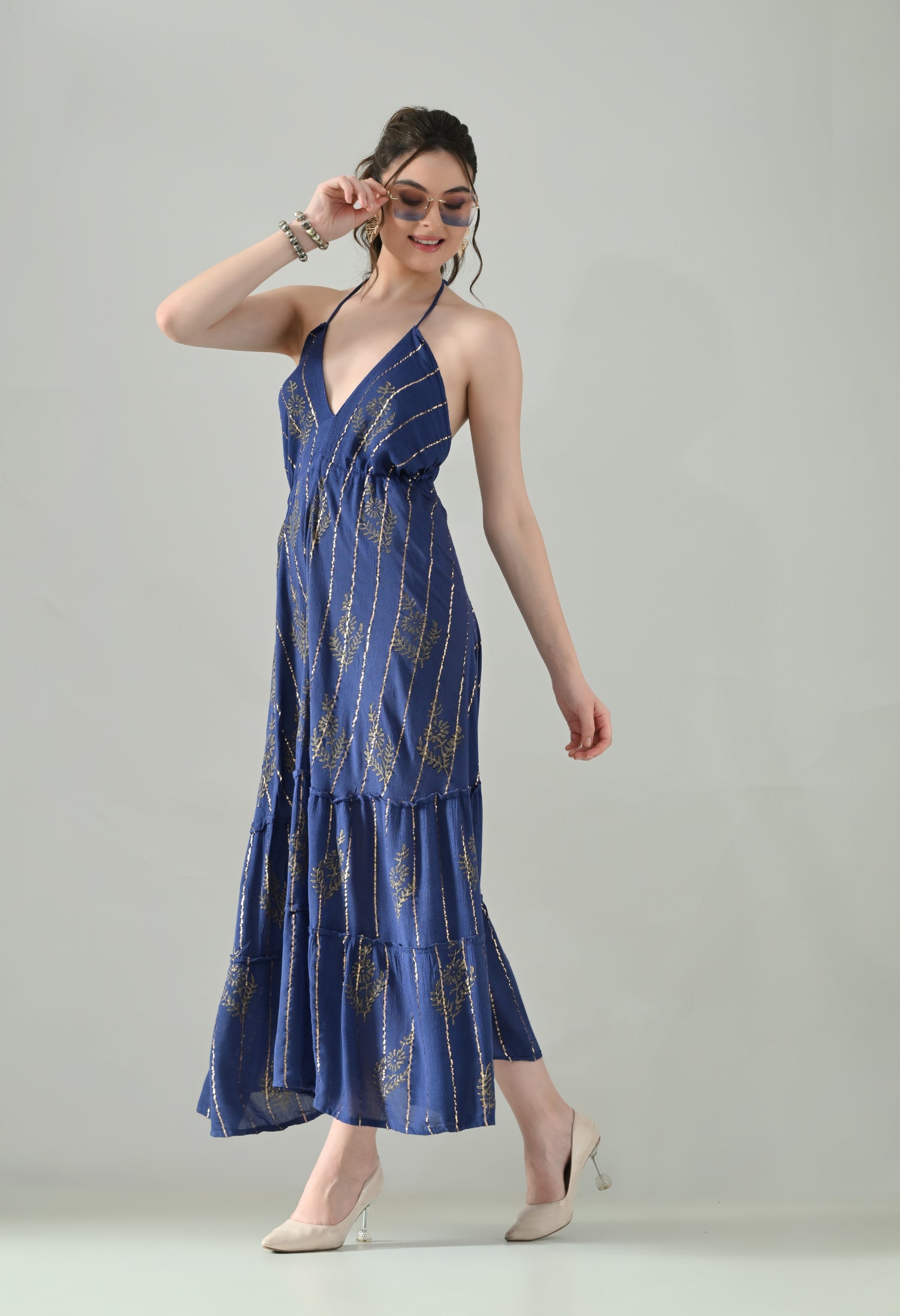 Aurora Foil Print Lurex Dress