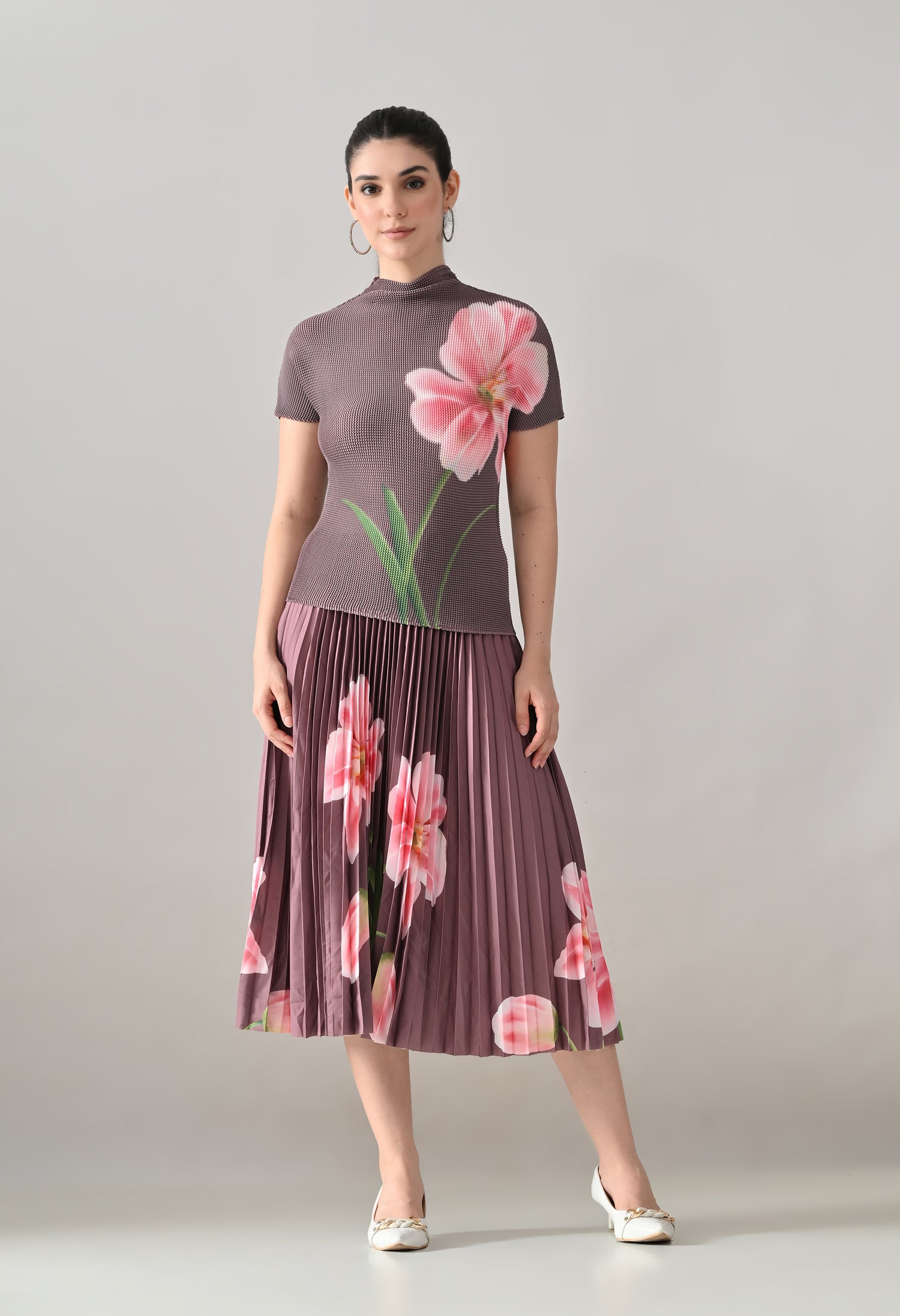 Floral Printed Pleated Two-Piece Set