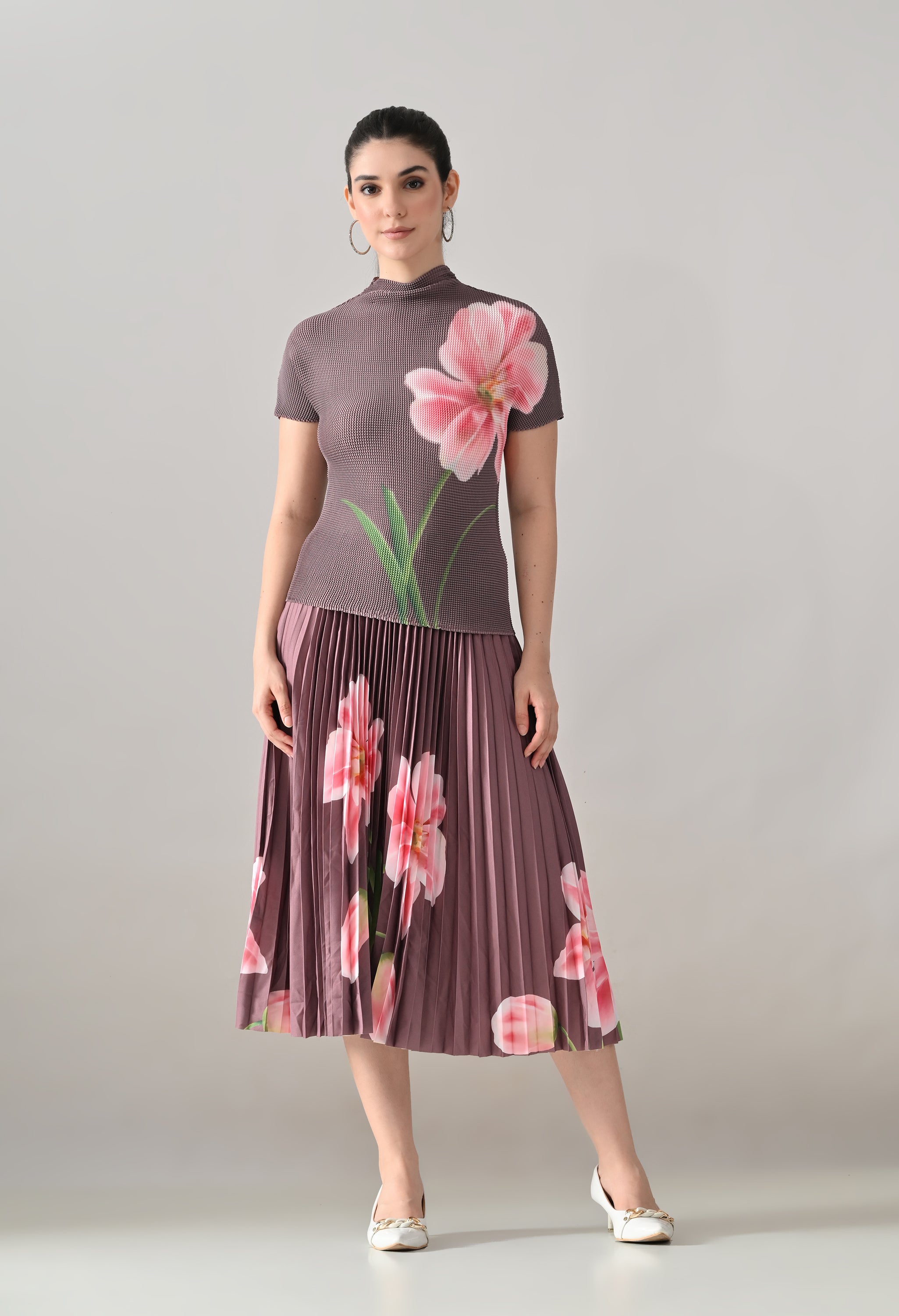 Floral Printed Pleated Two-Piece Set