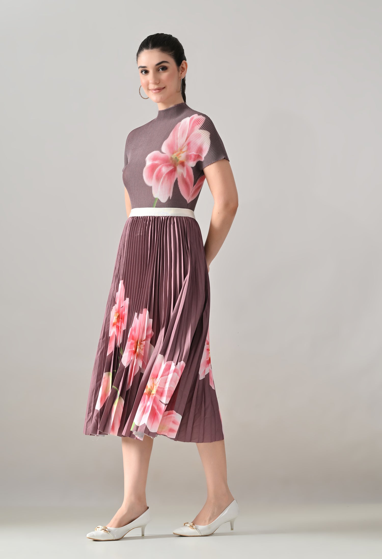Floral Printed Pleated Two-Piece Set