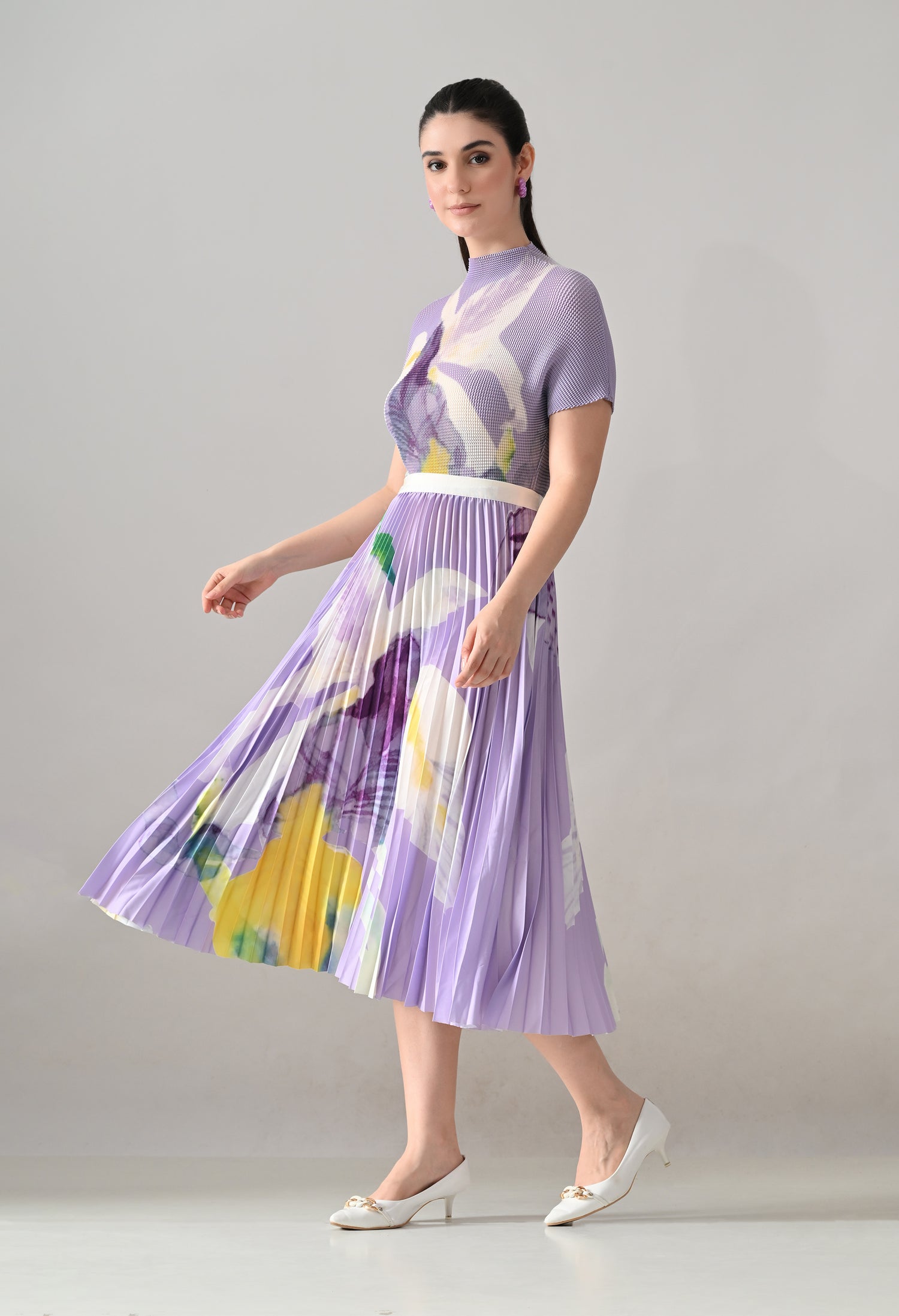Chromatic Printed Pleated Two Piece Set