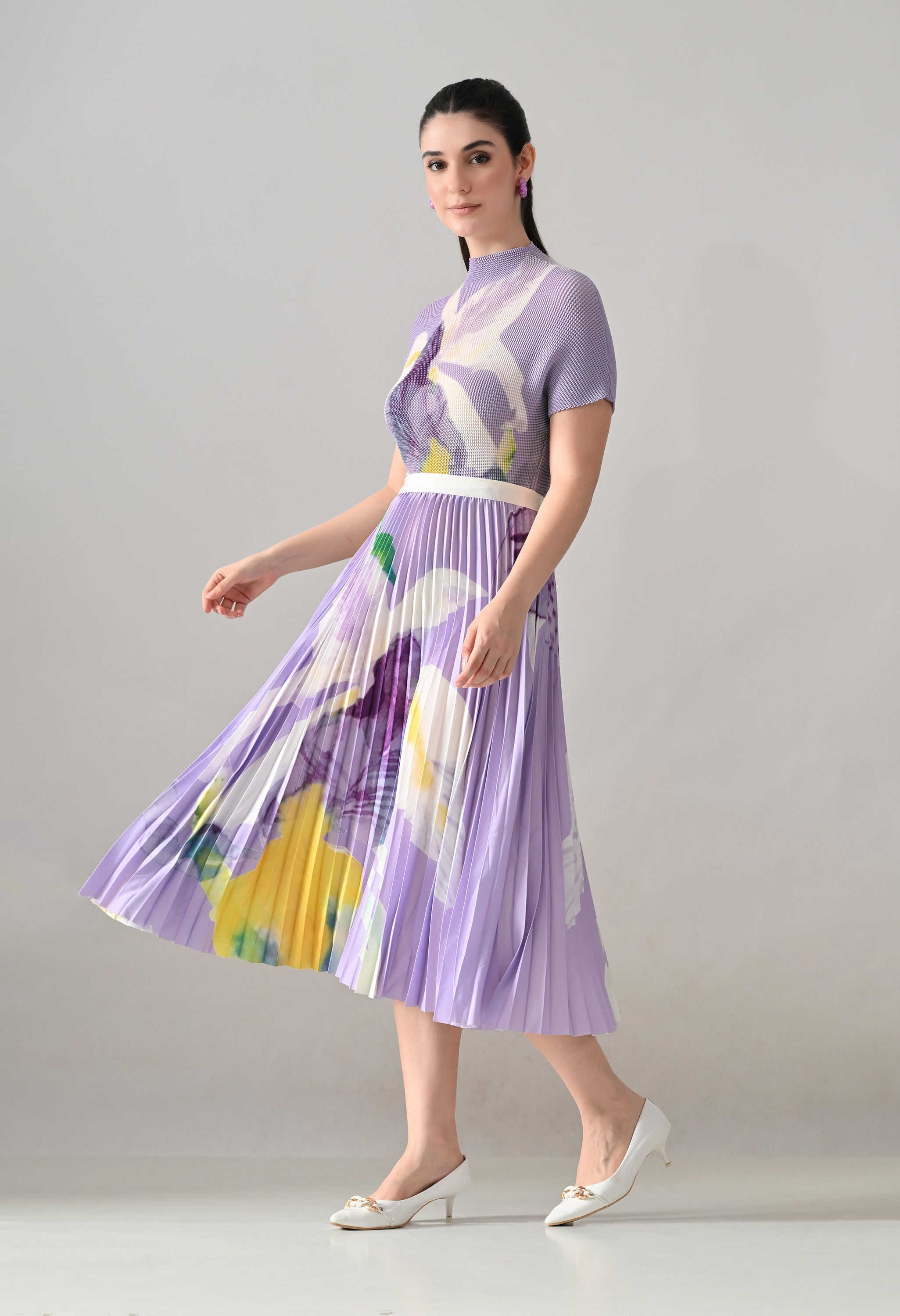 Chromatic Printed Pleated Two Piece Set