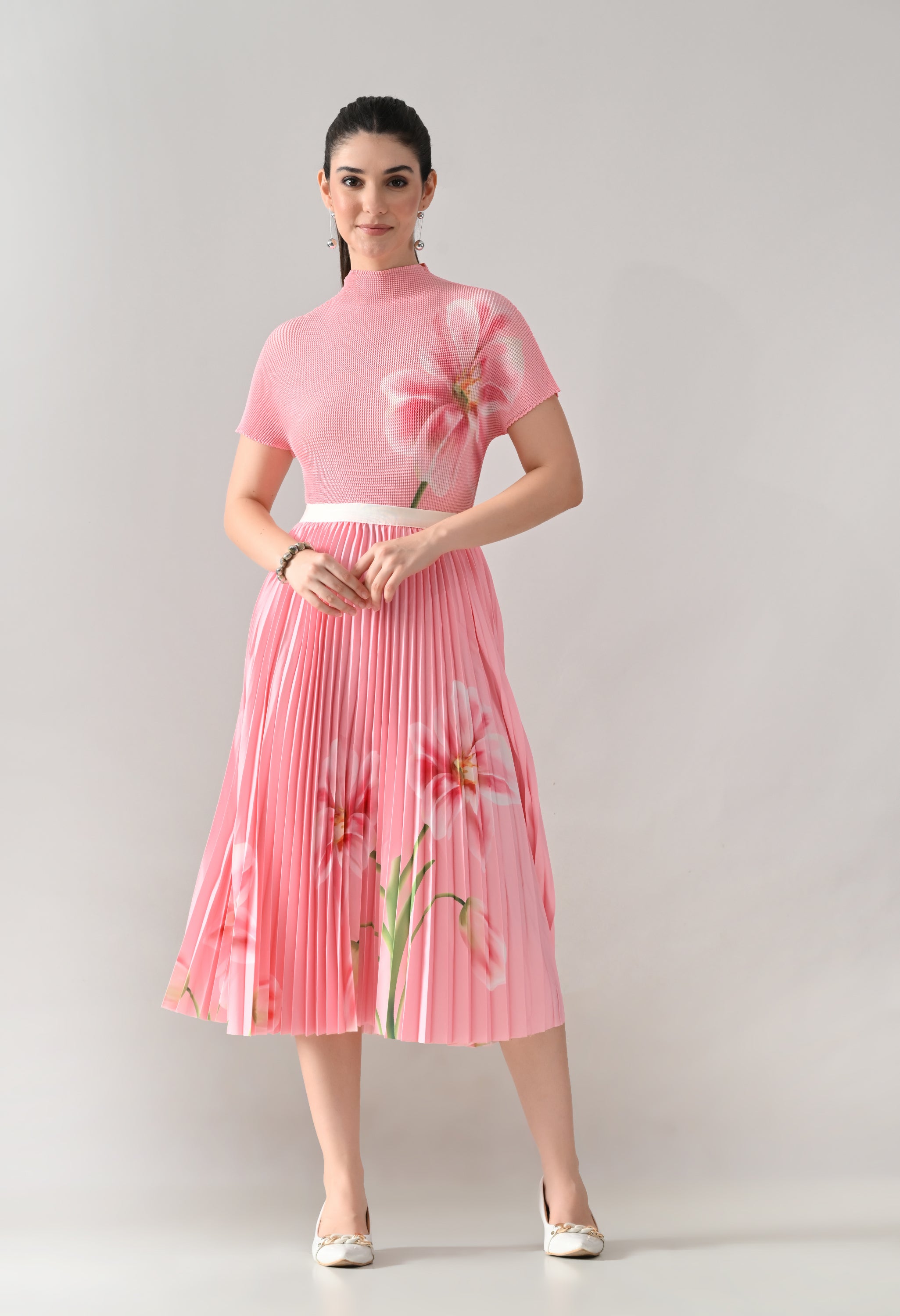 Floral Printed Pleated Two-Piece Set