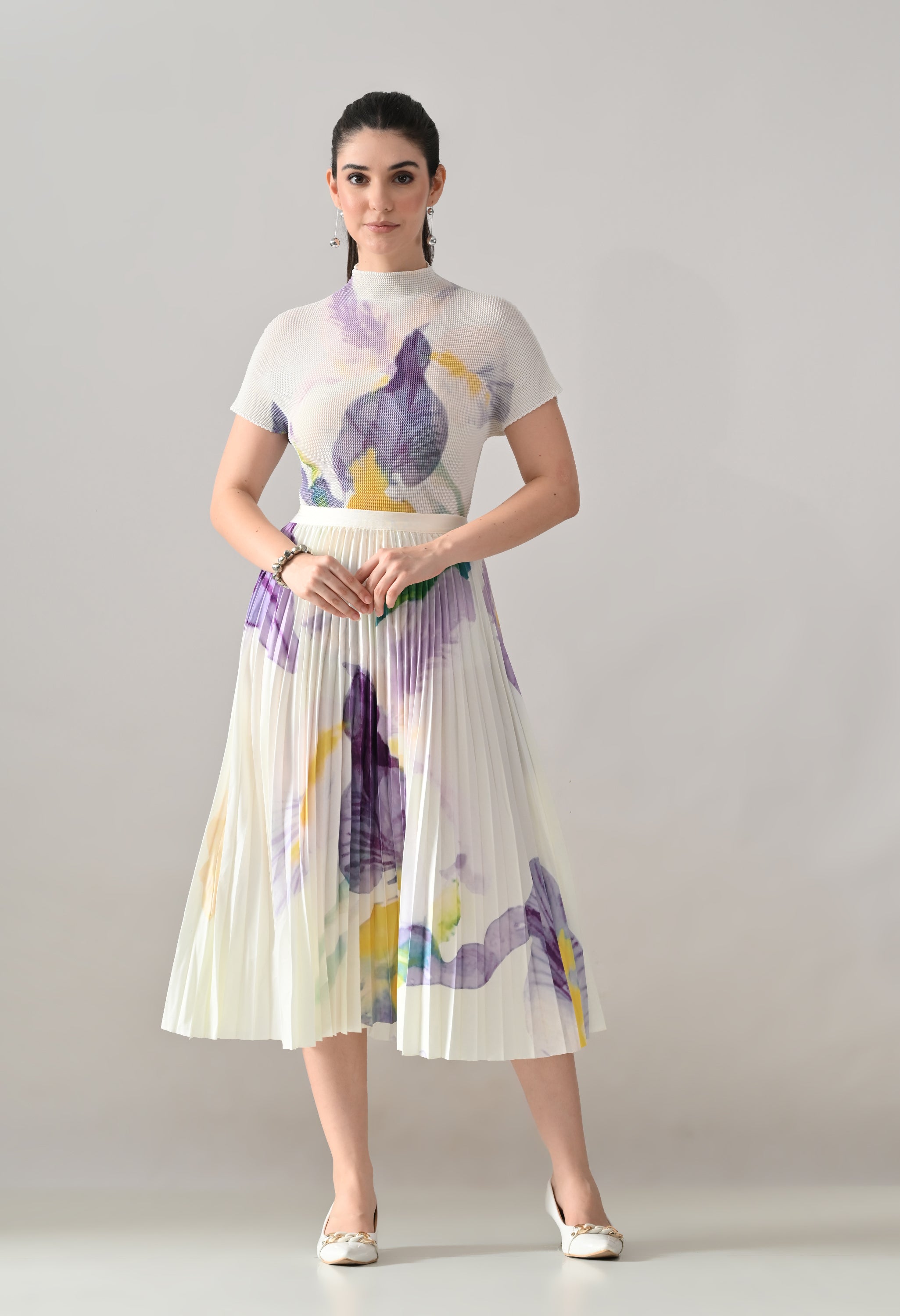 Chromatic Printed Pleated Two Piece Set